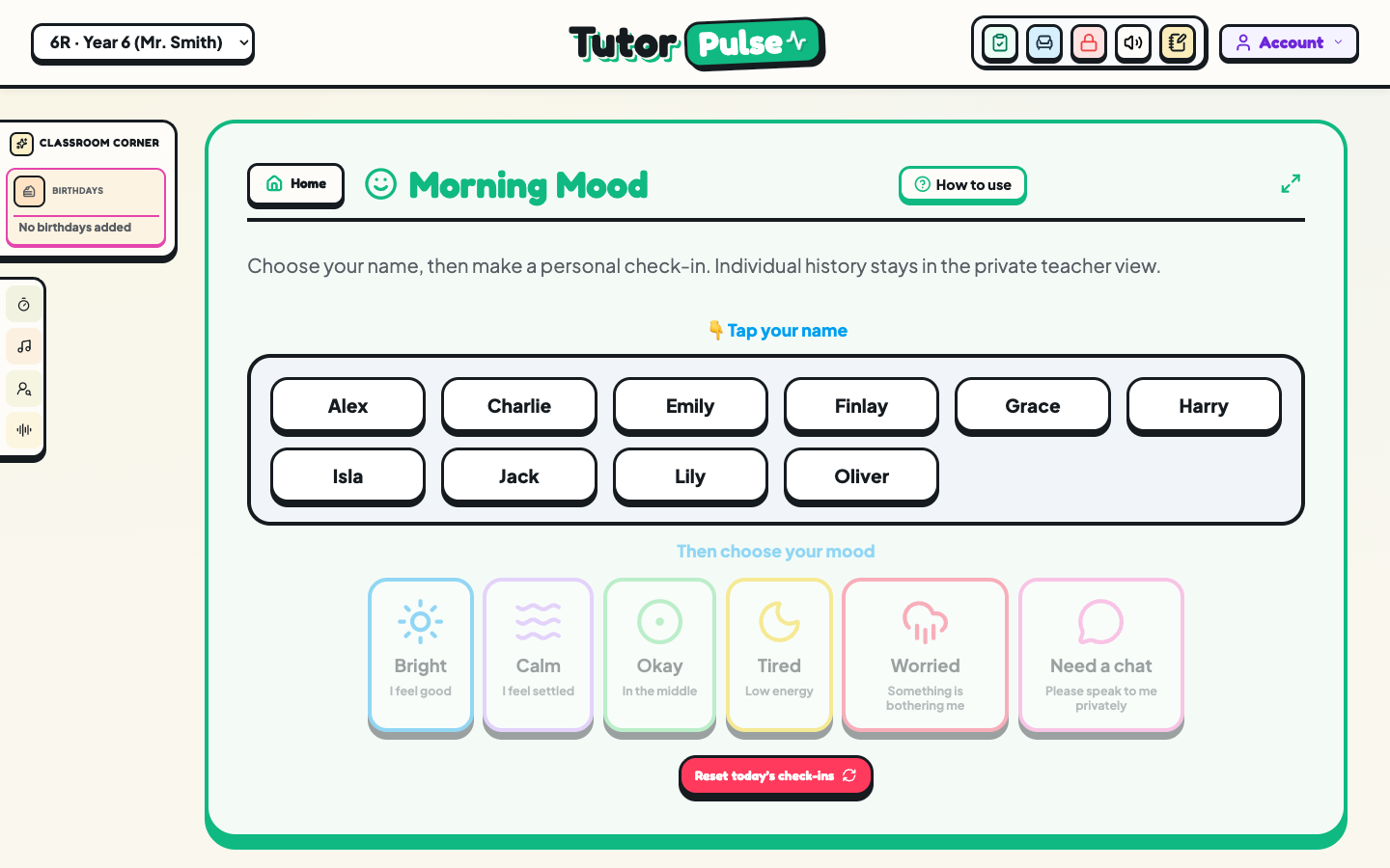 TutorPulse Morning Mood pupil wellbeing check-in