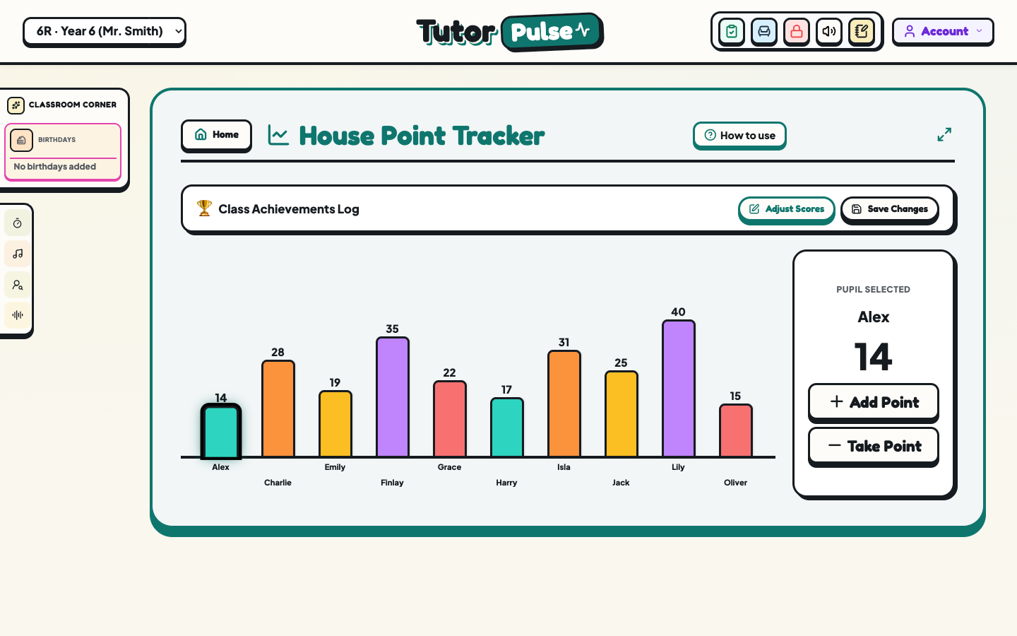 TutorPulse House Point Tracker for classroom rewards