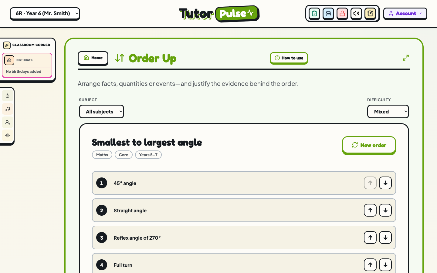 Order Up sequencing classroom game